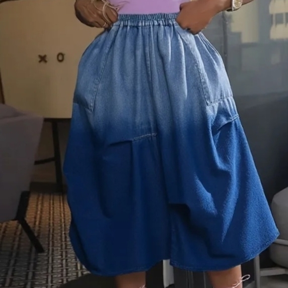 Temu Dresses & Skirts - Elegant Blue Ombre A-Line Skirt